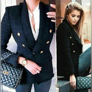 Zara black tweed blazer with gold buttons